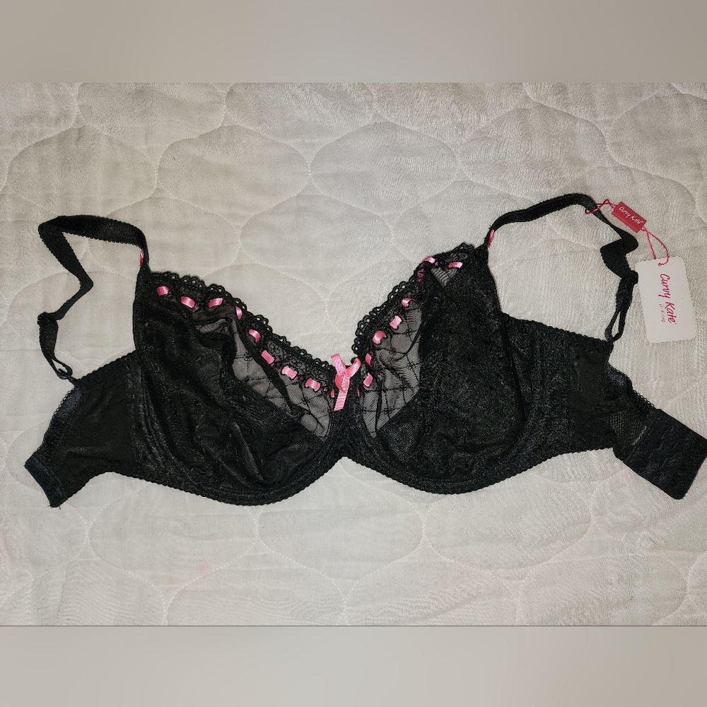 NWT Curvy Kate Portia Bra Size 30JJ Black/Pink Balconette Underwire